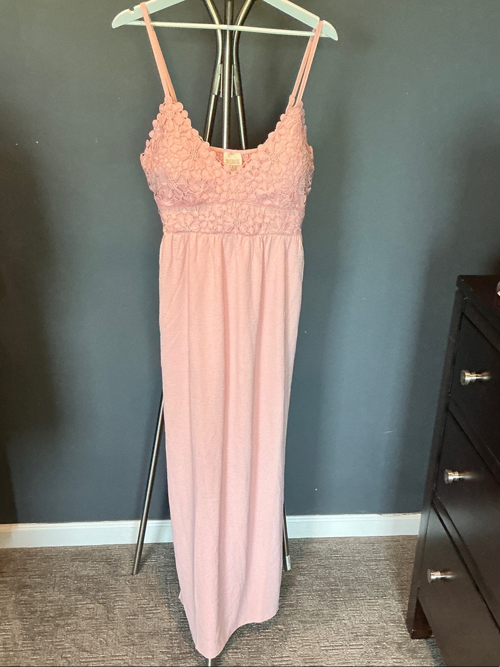 Derek Heart Pink Maxi Dress with Floral Lace Bodice